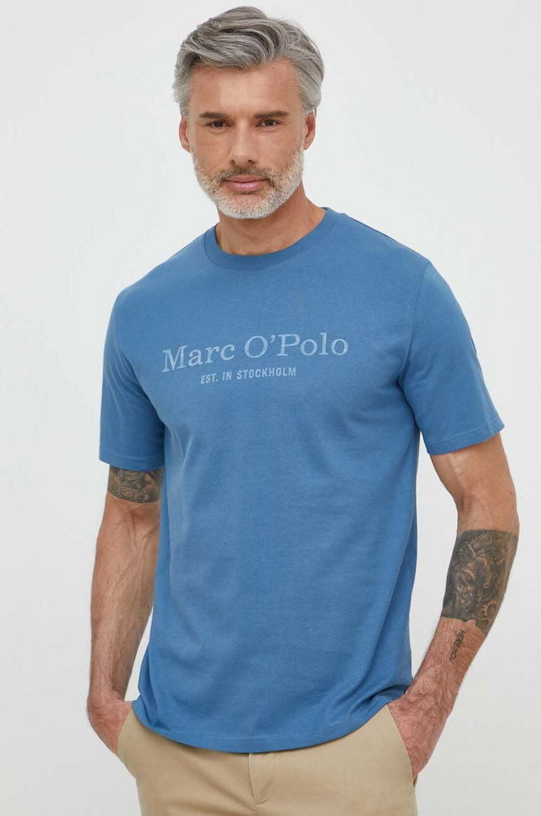 Marc O'Polo t-shirt bawełniany męski kolor niebieski z nadrukiem