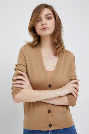 Calvin Klein kardigan wełniany damski kolor brązowy lekki