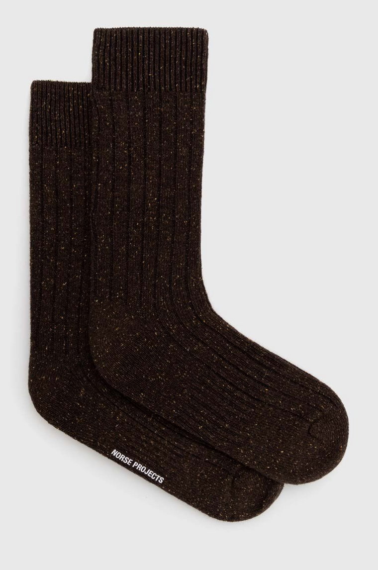 Norse Projects skarpetki z domieszką wełny Bjarki Neps Wool Rib Sock kolor brązowy N82-0008-2022