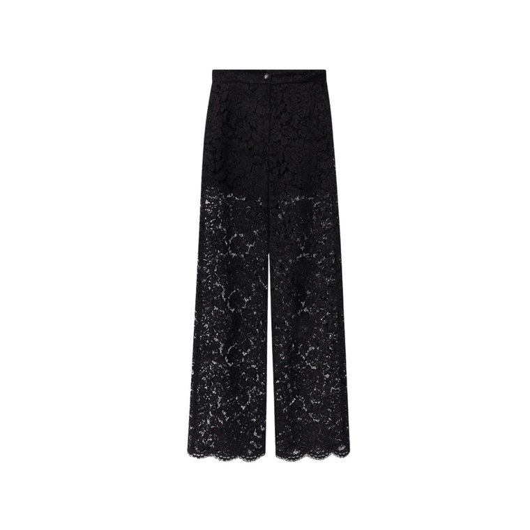 Czarne Koronkowe Spodnie z Szerokimi Nogawkami Dolce & Gabbana