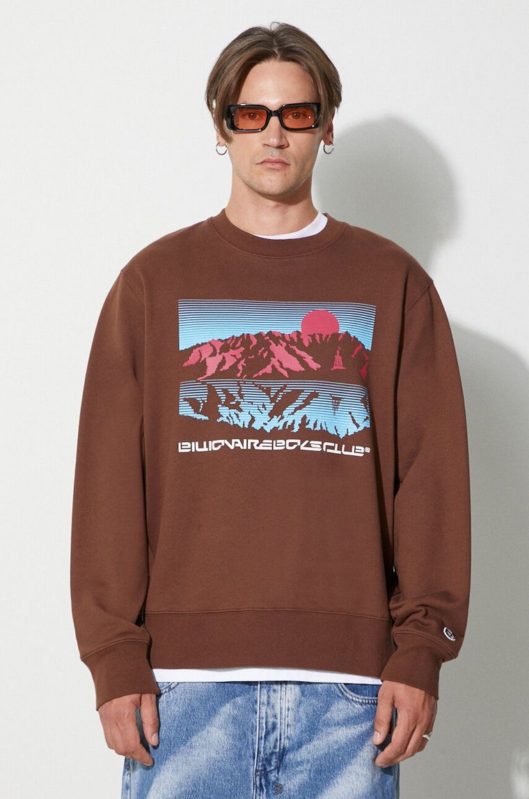 Billionaire Boys Club bluza bawełniana MOUNTAINSCAPE CREWNECK męska kolor brązowy z nadrukiem B23337