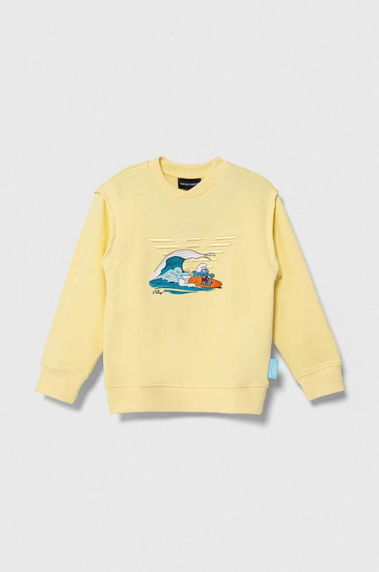 Emporio Armani bluza bawełniana dziecięca x The Smurfs kolor żółty z aplikacją