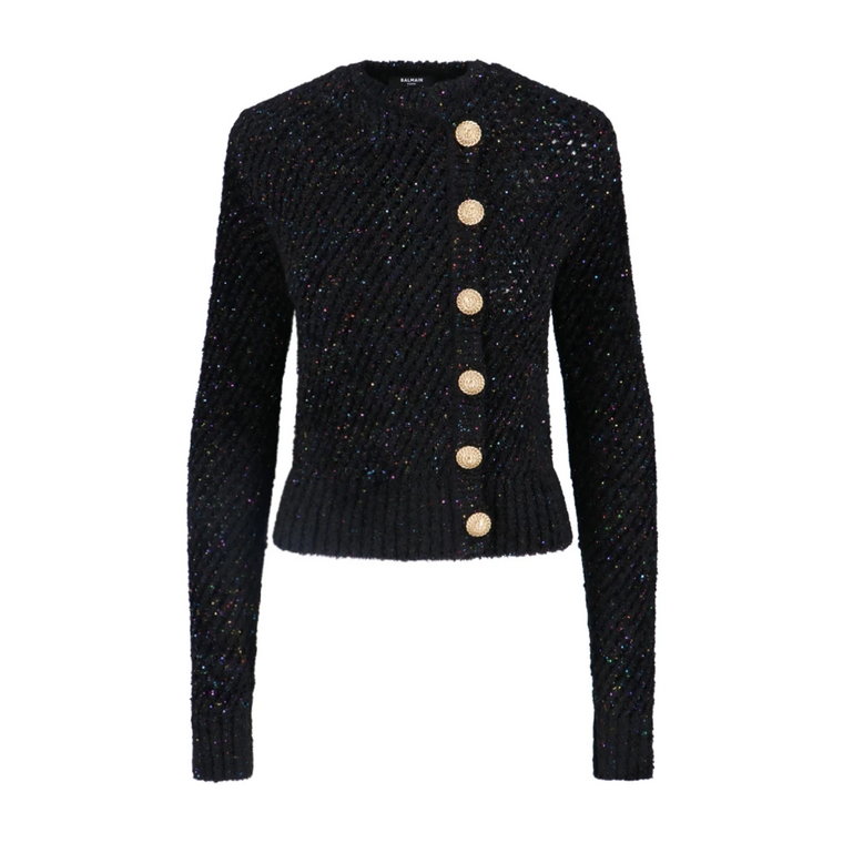 Czarny Sweter z Haftem w Pasiaste Wzory Balmain