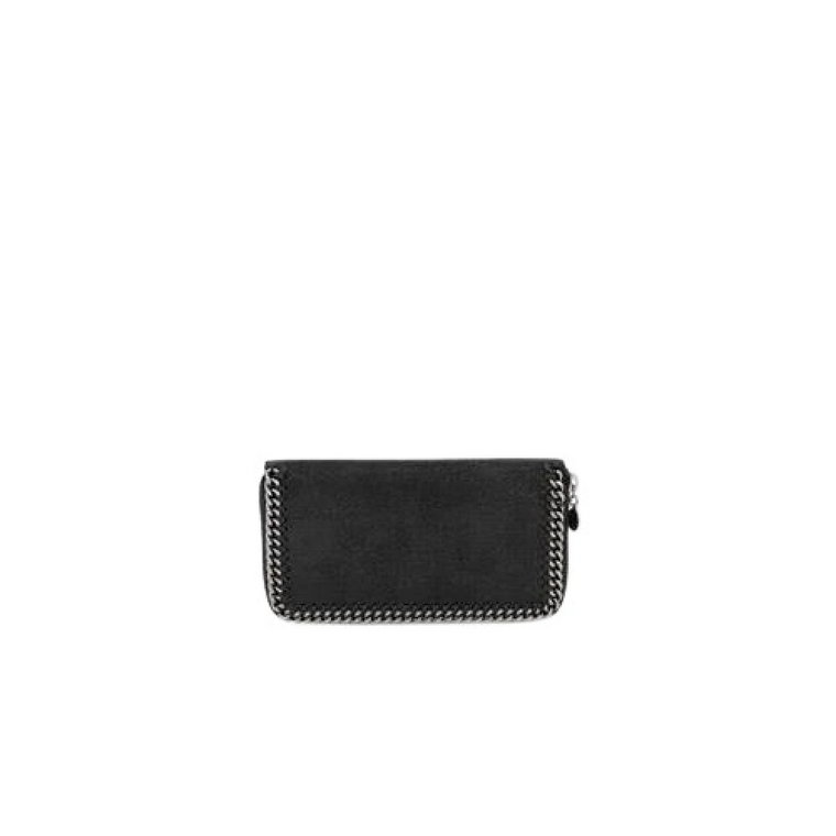 Czarna skórzana portmonetka z ikonicznym łańcuchem,Klasyczny Portfel na Zamek Stella McCartney