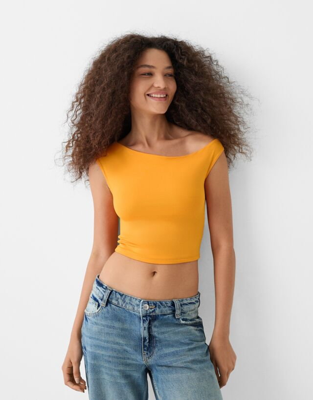 Bershka Asymetryczna Koszulka Bez Rękawów Kobieta S Pomarańczowy