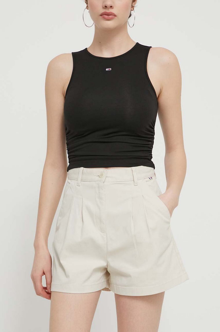 Tommy Jeans szorty damskie kolor beżowy gładkie high waist DW0DW17775