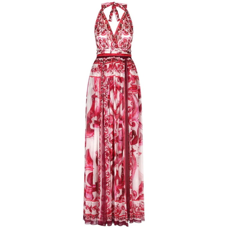 Fuchsia Sukienka Maxi z Wzorem Majolika Dolce & Gabbana