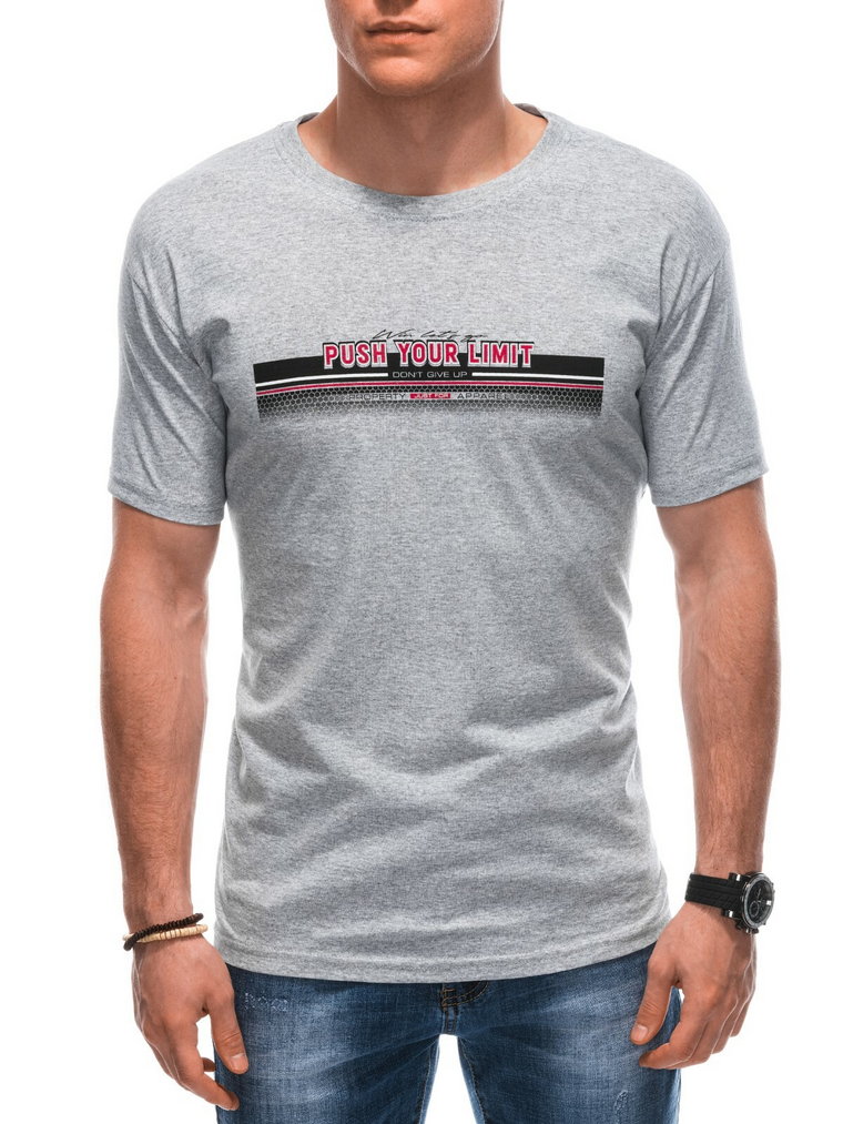 T-shirt męski z nadrukiem S1846 - szary