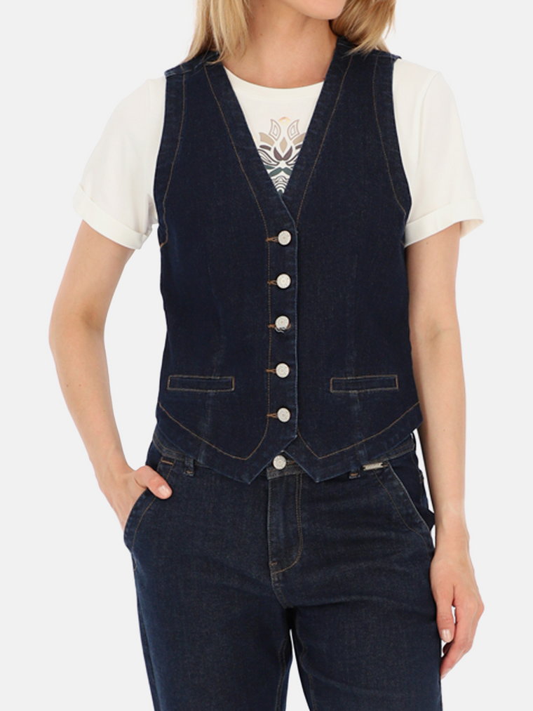 Granatowa jeansowa kamizelka damska Red Button Waistcoat