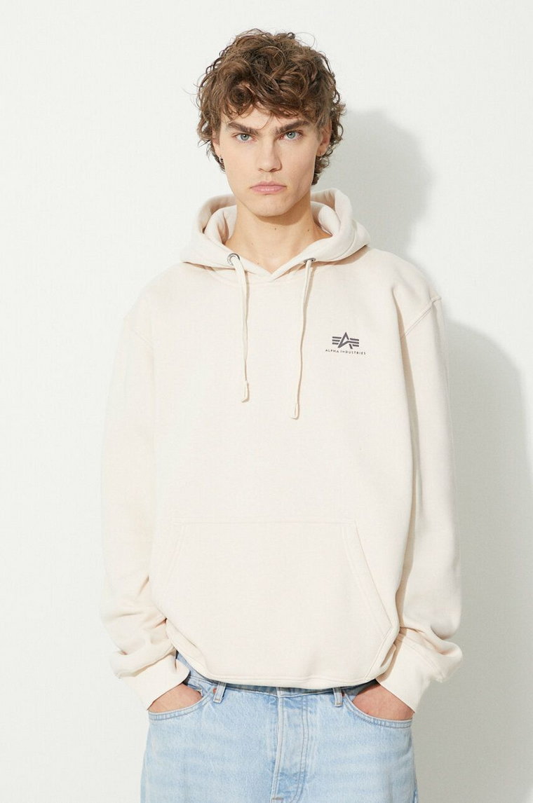 Alpha Industries bluza Basic Hoody Small Logo męska kolor biały z kapturem z aplikacją 196318.578