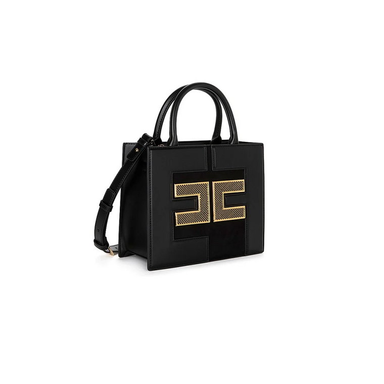Mała czarna torebka z logo i zamknięciem na zamek błyskawiczny Elisabetta Franchi