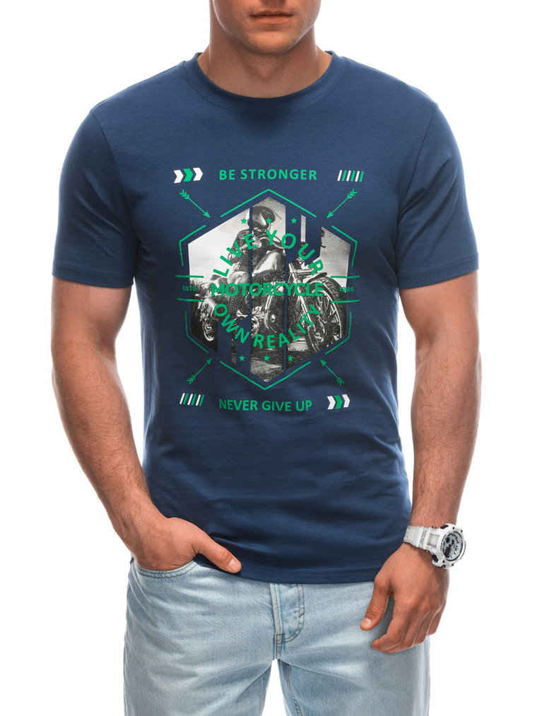 T-shirt męski z nadrukiem S1949 - granatowy
