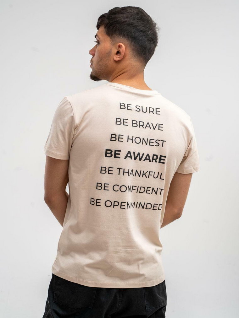 Koszulka Z Krótkim Rękawem Męska Beżowe Aware Slogan