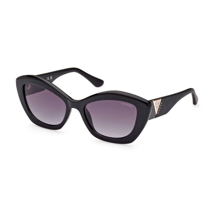 Czarne okulary przeciwsłoneczne z kroplowymi soczewkami i kontrastującymi detalami Guess