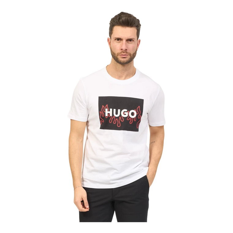 Męska koszulka Regular Fit z grafiką płomienia Hugo Boss