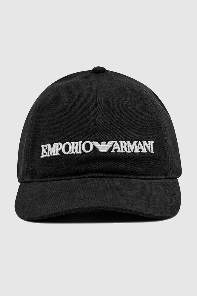 EMPORIO ARMANI Czarna czapka z daszkiem i białym logo