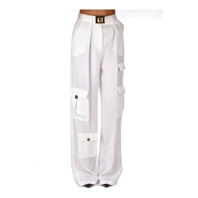 Białe spodnie z przodu na zamek i zdejmowanym paskiem Elisabetta Franchi