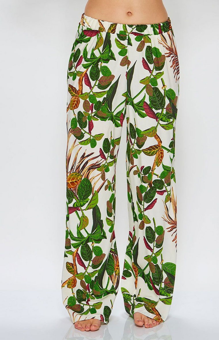 54/11-T2/15 spodnie piżamowe długie, Kolor ecru-zielony, Rozmiar L, Miss Fabio