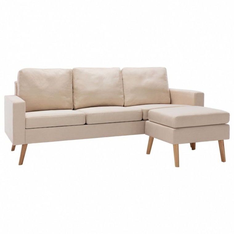 3-osobowa sofa z podnóżkiem, kremowa, tapicerowana tkaniną kod: V-288726