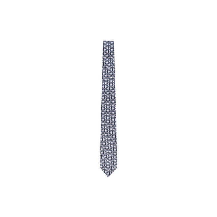 Niebieski Jedwabny Krawat z Zakończeniem w Formie Strzałki i Zaczepami Salvatore Ferragamo