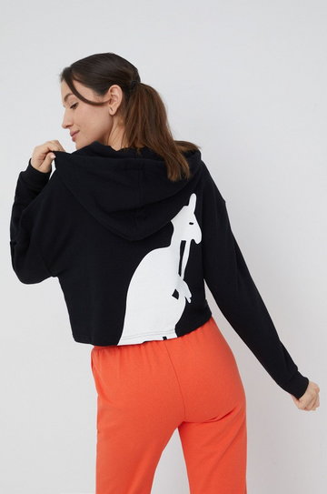 Kangol bluza bawełniana damska kolor czarny z kapturem z nadrukiem