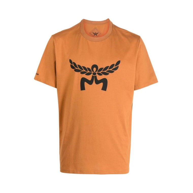 Cognac Brązowy T-shirt z nadrukiem logo MCM