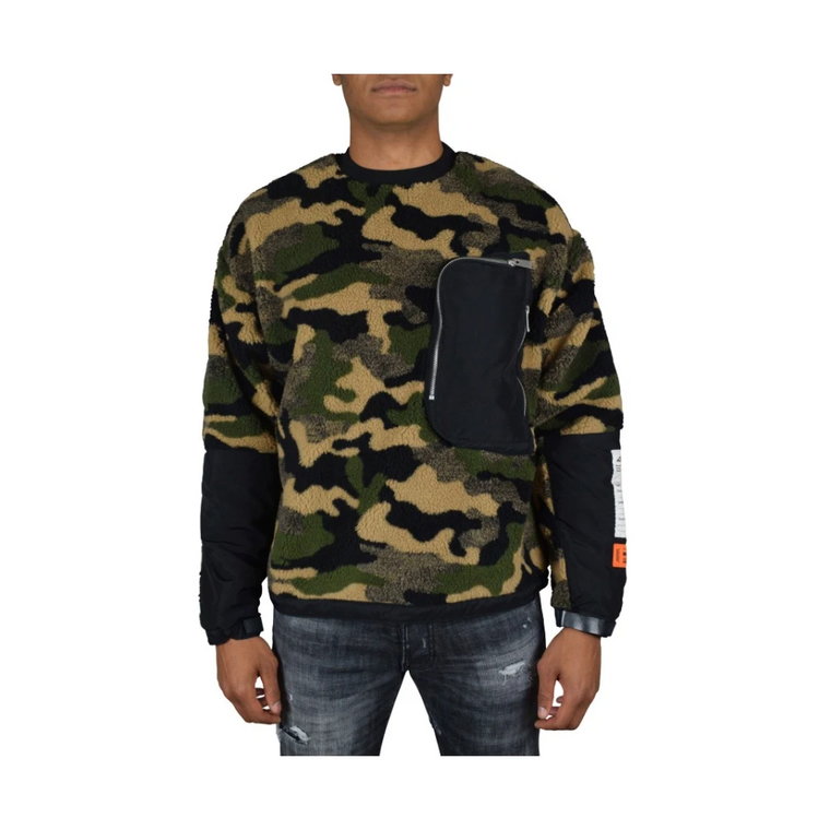 Khaki Camouflage Sweatshirt z kieszenią na zamek błyskawiczny Heron Preston