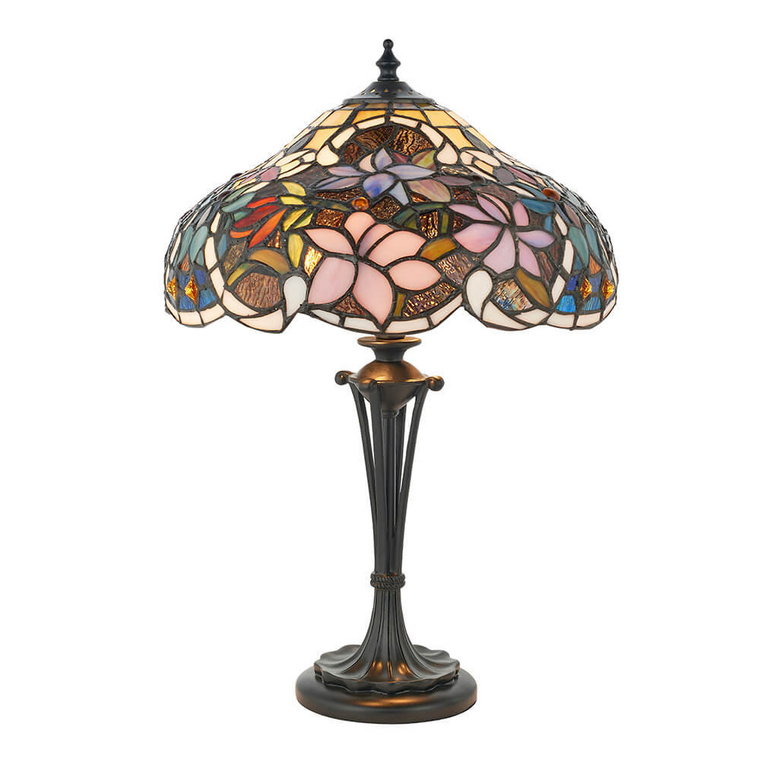 Witrażowa Lampa Stojąca Sullivan 64327 Endon Tiffany Kwiaty Brąz Kolorowa