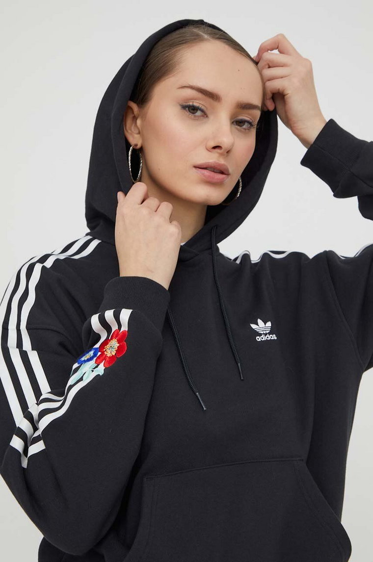 adidas Originals bluza bawełniana damska kolor czarny z kapturem z aplikacją  IU2515