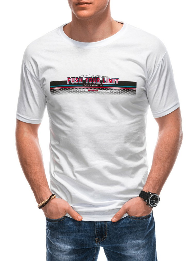 T-shirt męski z nadrukiem S1846 - biały