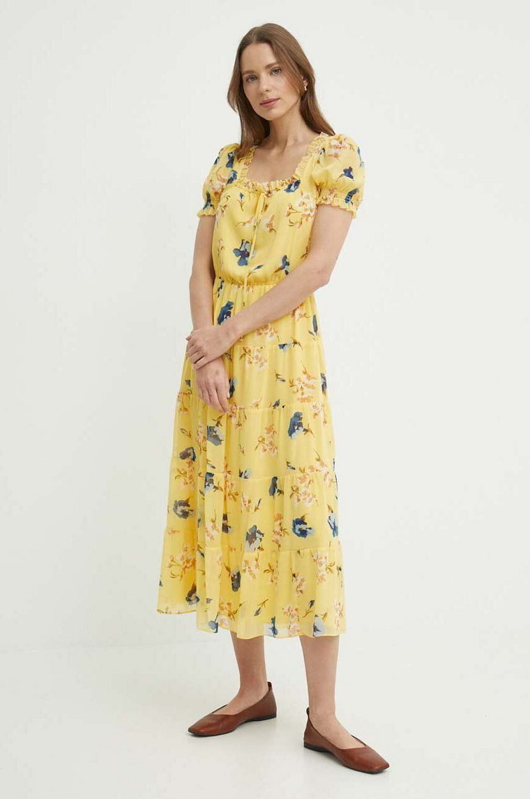 Lauren Ralph Lauren sukienka kolor żółty midi rozkloszowana 250933504