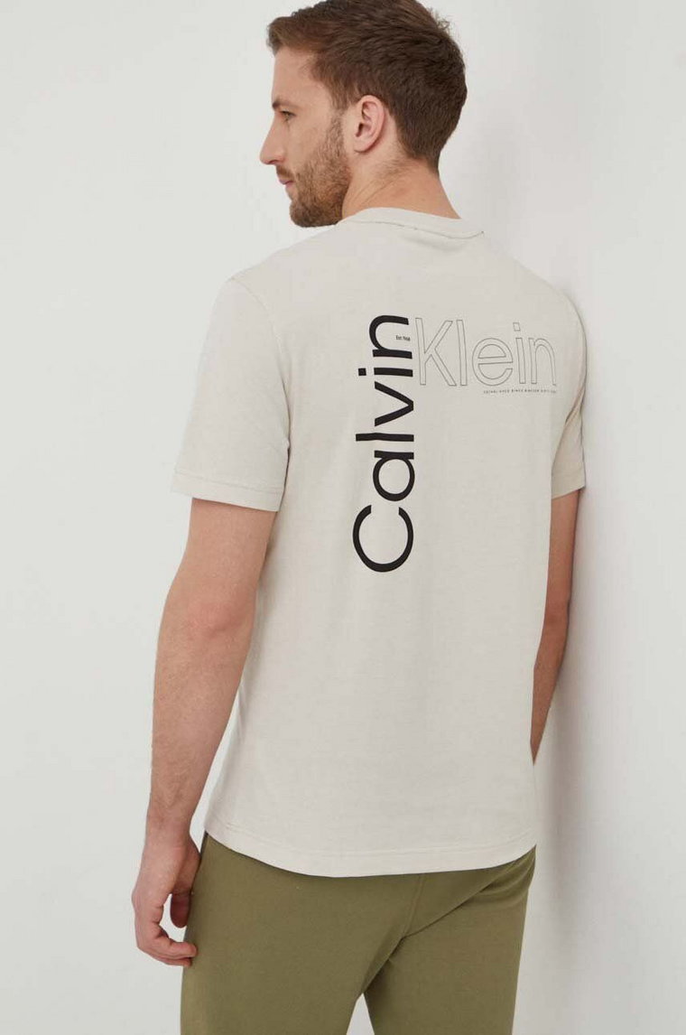 Calvin Klein t-shirt bawełniany męski kolor beżowy z nadrukiem