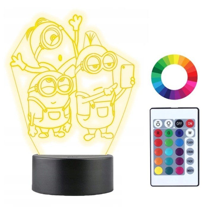 Lampka Nocna 3D LED Minionki Grawer Imię Prezent