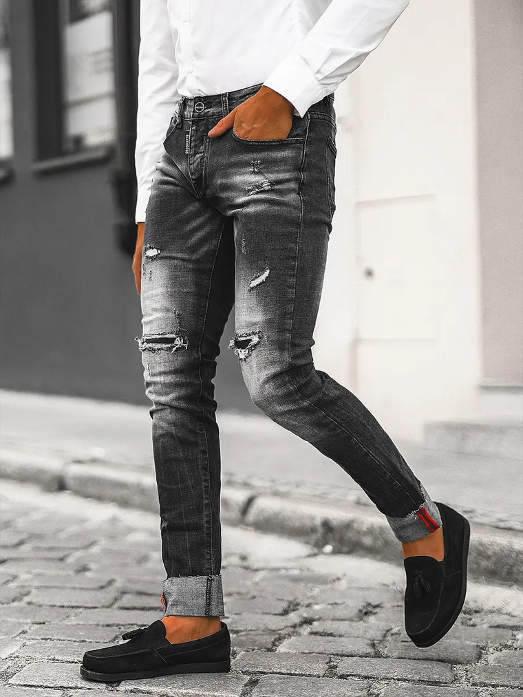 Spodnie jeansowe męskie czarne OZONEE NB/MP0126N