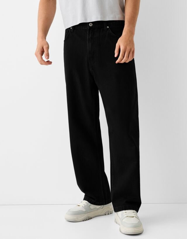 Bershka Jeansy Baggy Mężczyzna 34 Czarny