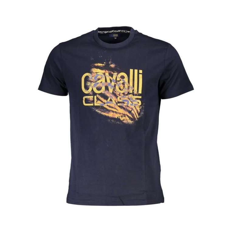 Niebieski T-shirt z nadrukiem logo Cavalli Class