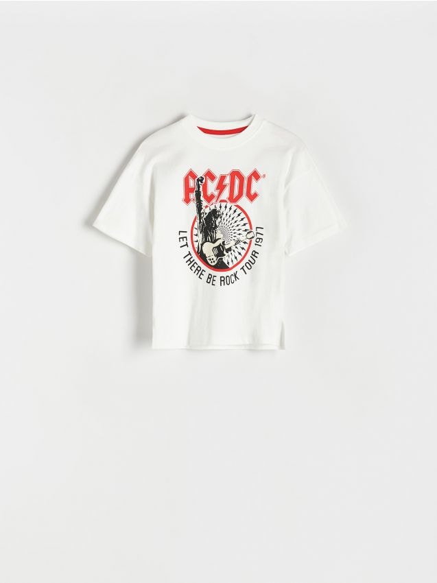 Reserved - T-shirt oversize AC/DC - złamana biel