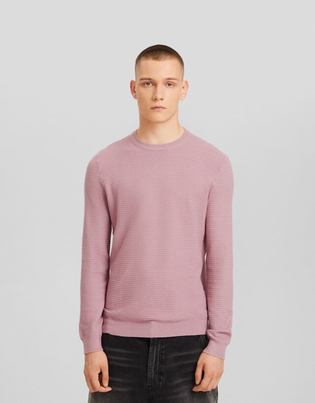 Bershka Sweter Z Fakturą Mężczyzna Xs Różowy