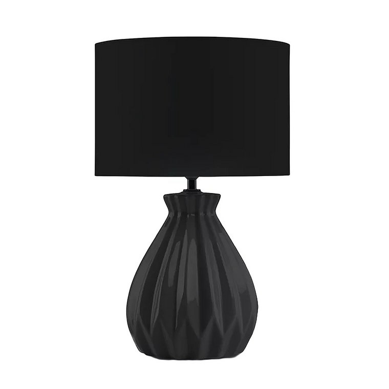 Lampa stołowa z abażurem Fabo 40 cm, ceramiczna podstawa, czarna