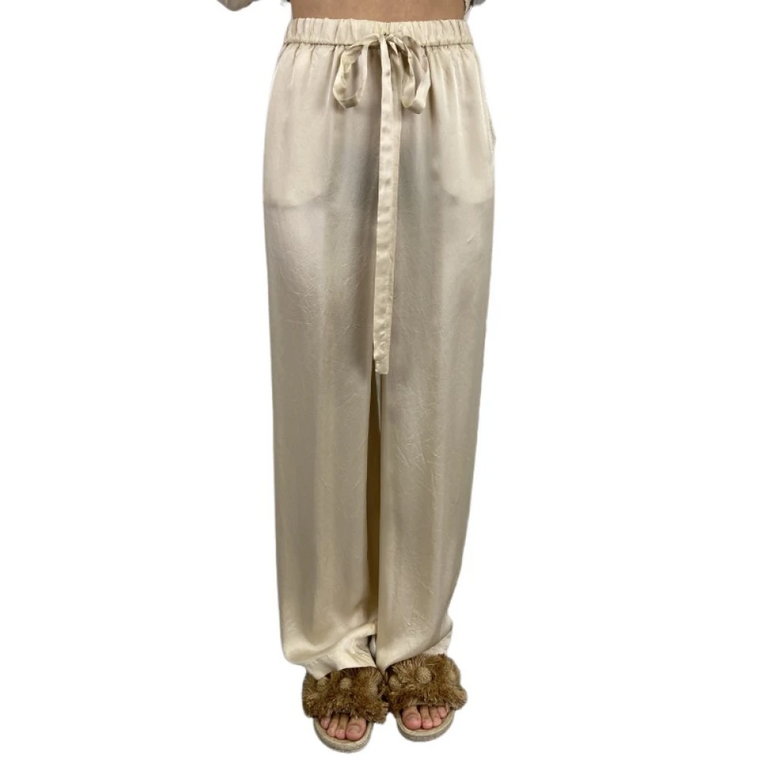 Szerokie spodnie z płynnym krojem i elastycznym pasem w kolorze szampańskim Aspesi