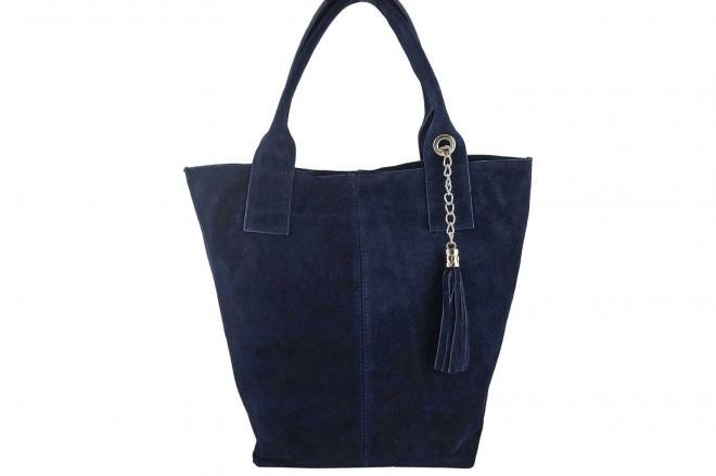Shopper bag - torebka damska zamszowa - Granatowa