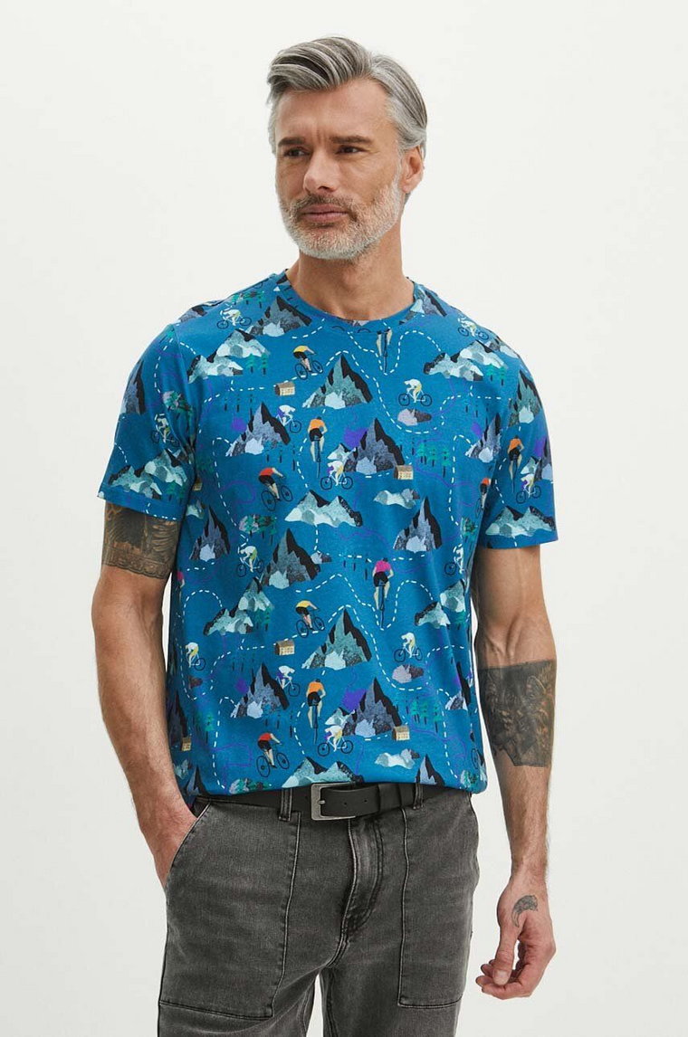 Medicine t-shirt bawełniany męski kolor niebieski wzorzysty