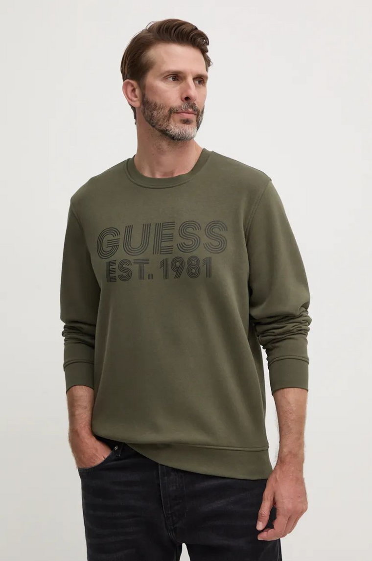 Guess bluza BEAU męska kolor zielony z nadrukiem M4YQ08 K9Z21