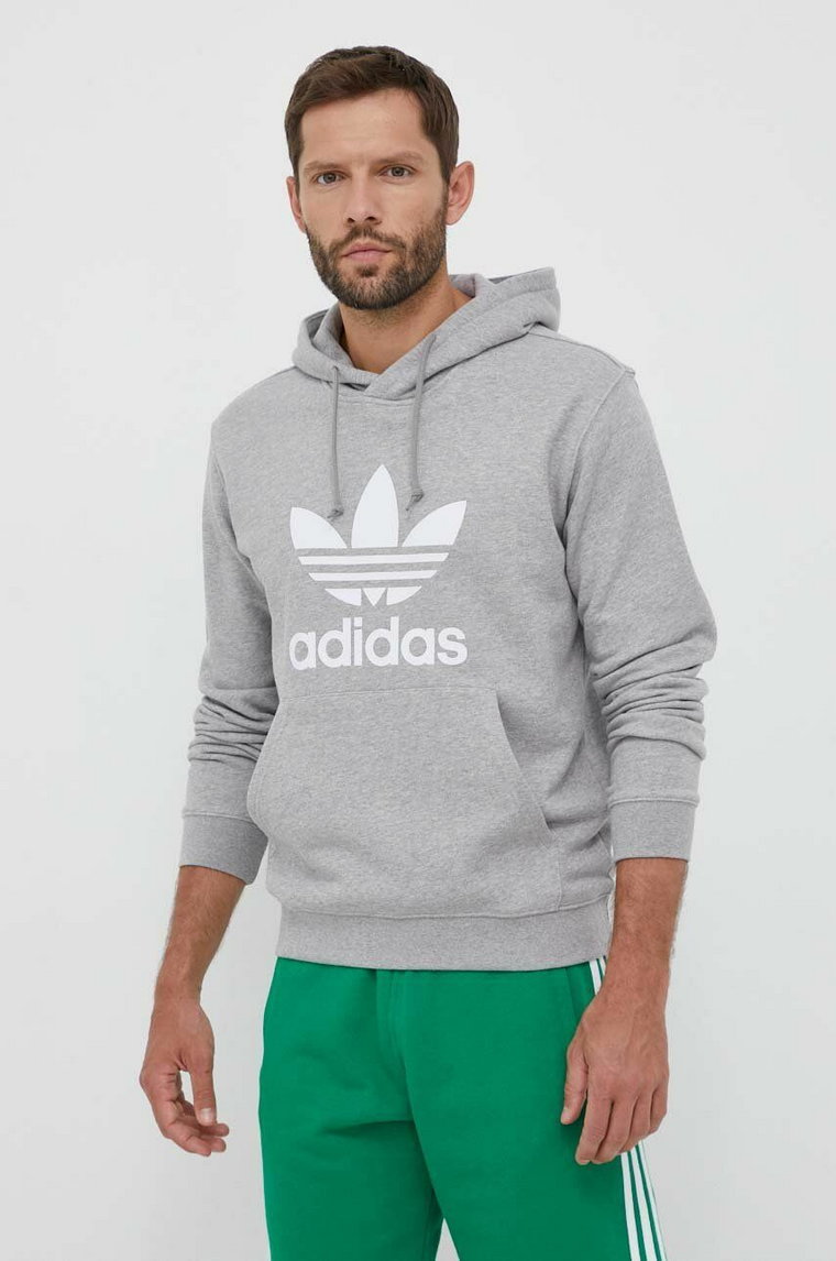 adidas Originals bluza bawełniana męska kolor szary z kapturem wzorzysta