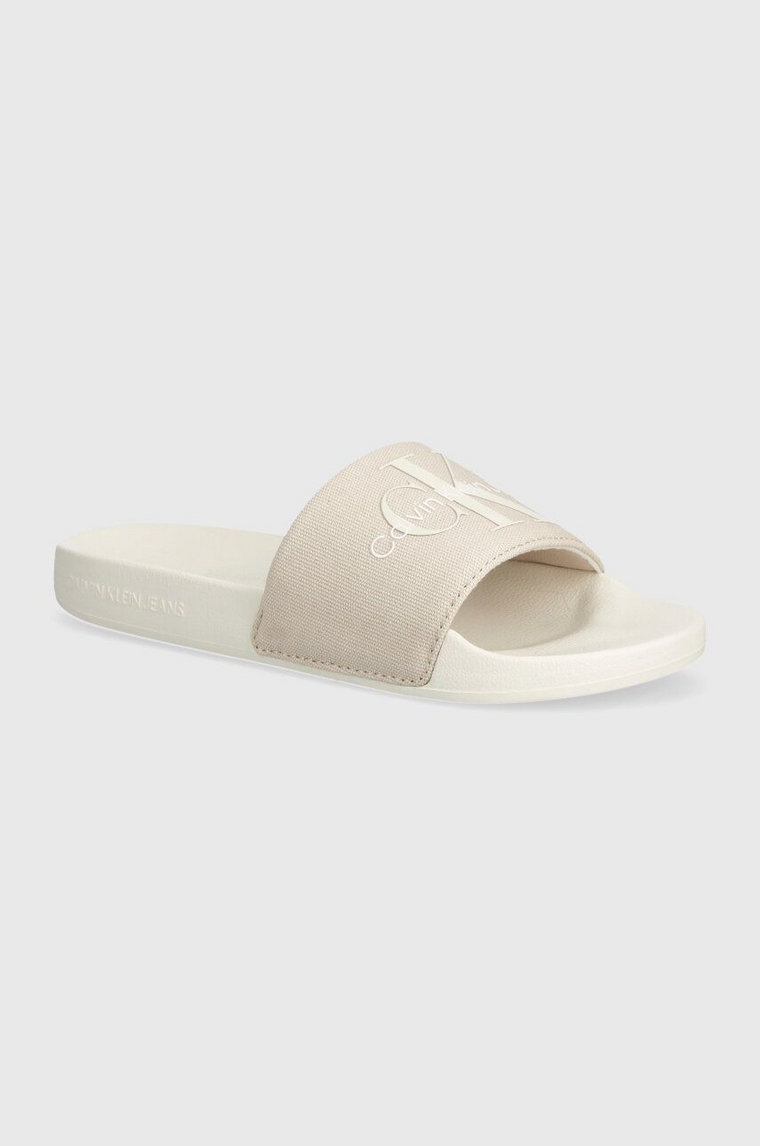 Calvin Klein Jeans klapki SLIDE MONOGRAM CO damskie kolor beżowy YW0YW00103