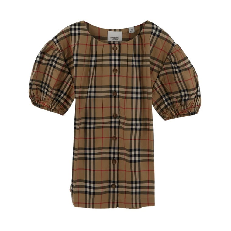 Check Print Puff Sleeve Top Burberry