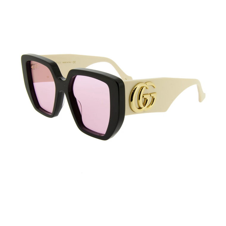 Kwadratowe czarne okulary przeciwsłoneczne z różowymi soczewkami Gucci