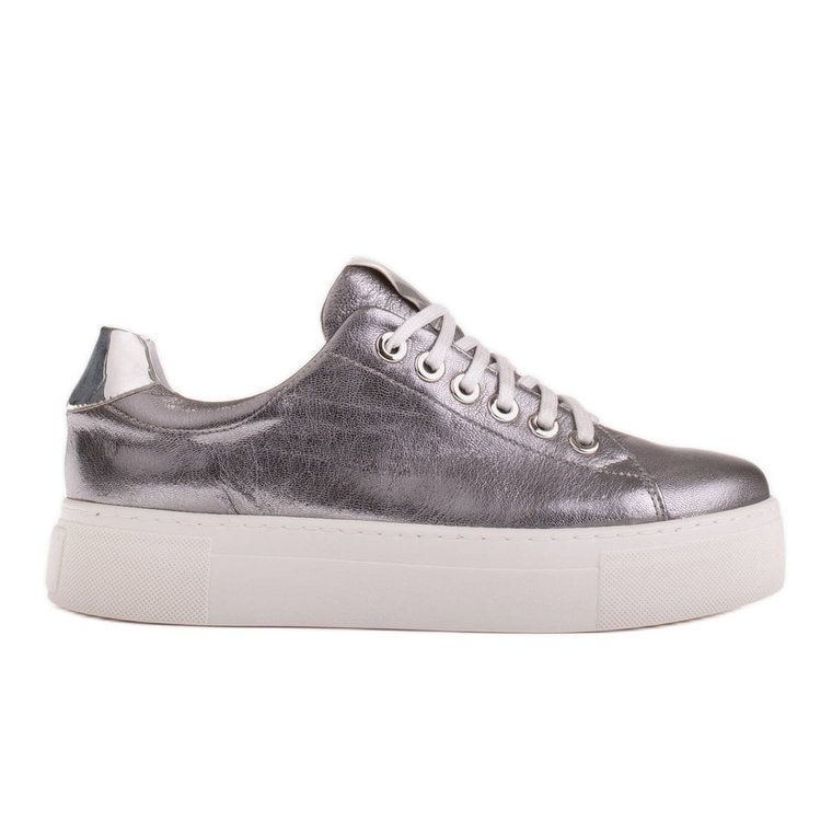 Marco Shoes Damskie sneakersy z naturalnej skóry na grubej podeszwie brązowe srebrny