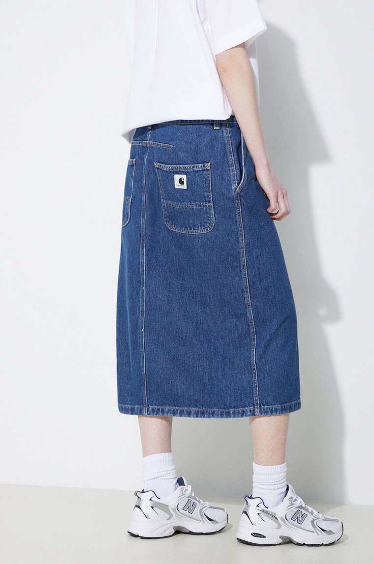 Carhartt WIP spódnica jeansowa Colby kolor niebieski midi prosta I033334.106