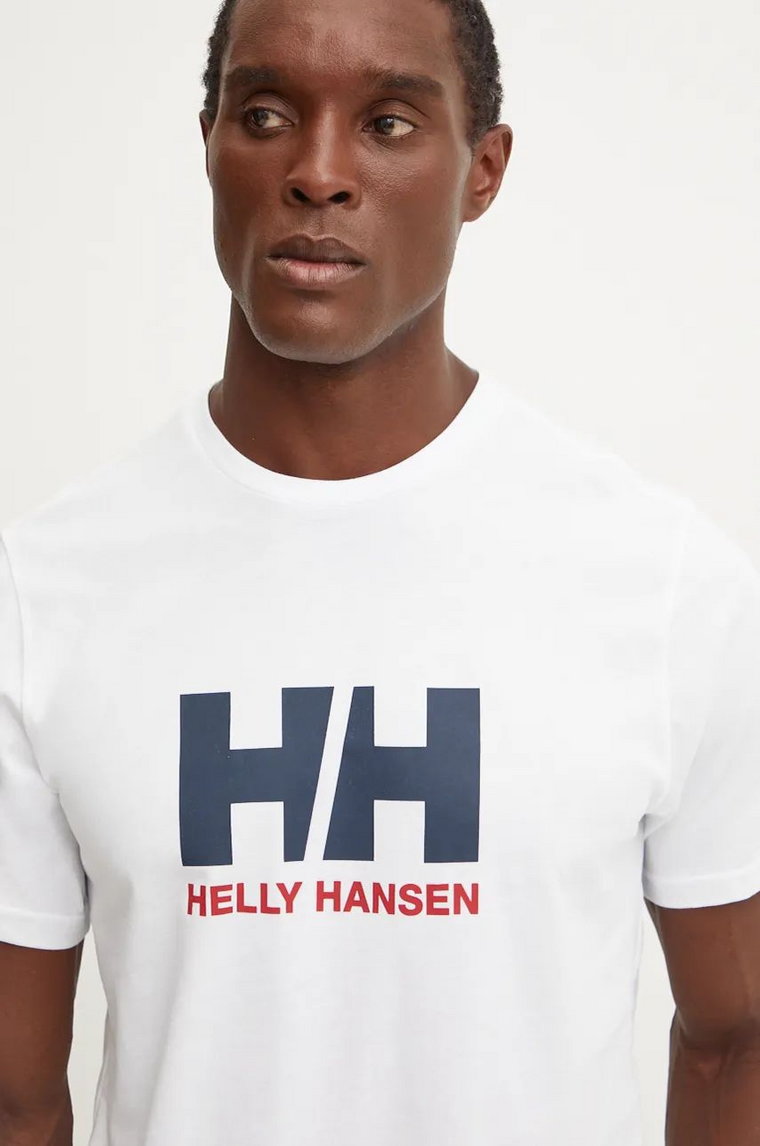 Helly Hansen t-shirt bawełniany HH LOGO męski kolor biały z nadrukiem 30396